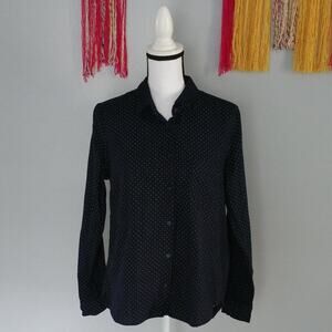 H&M Navy Blue Polka Dot Cotton Collared Shirt Sz 8